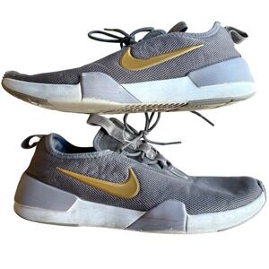 NIKE Ashin Modern Gray Mesh Athletic Sneakers Gold‎ Swoosh Athletic Shoes Sz W9